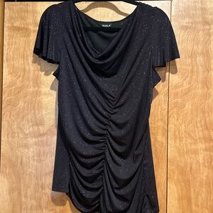 Allen B. by Allen Schwartz Black Top / purple Glitter Ruched Tunic Top XL